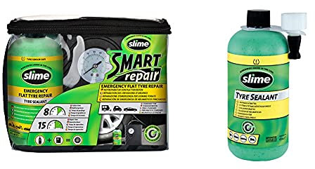 Slime Crk0305-In Pneumatico Antiforatura, Riparazione Intelligente, Kit di Emergenza & 10125 Sigillante Pneumatico Antiforatura, Ricarica per Kit di Riparazione Intelligente, per Auto, 473 Ml