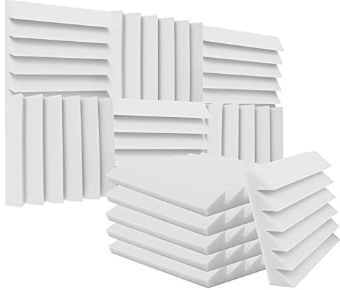 Heavyoff Lot de 12 panneaux acoustiques en mousse pour isolation phonique de studio, 30,5 x 30,5 x 5,1 cm, isolation phonique pour plafond, blanc
