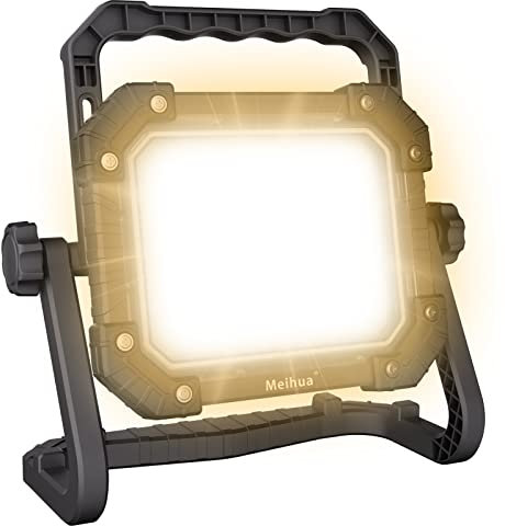 MEIHUA Baustrahler LED Akku 60W 6400LM Baulampe Arbeitsleuchte, IP66 Wasserdicht Tragbar Wiederaufladbare 14000mAh mit Adapter, 4Modi für Werkstatt Baustelle Garage Außen Beleuchtung Camping