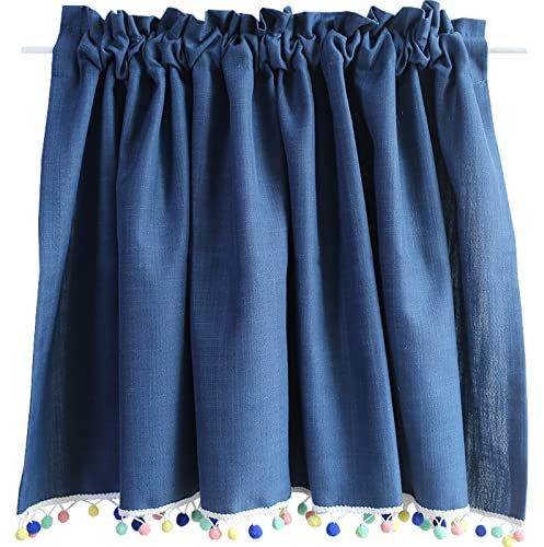 V3VOGUE Kurzstores Gardinen Scheibengardinen - 1 Stück Retro Dunkelblau Halbvorhang Staubdichter Vorhänge Für Küchen Schrank Bücherregal - Kurzer Café Vorhang Für Badezimmer