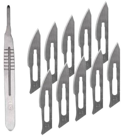 Skalpellklingen,Skalpell Fusspflege,Scalpel Blades,Podologie Instrumente Skalpell,10 Stück Skalpellklingen Aus Karbonstahl - Ersatzklingen Einzeln Steril Verpackt + Skalpell Halter - Edelstahl