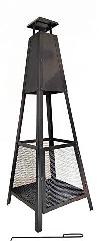 KEKAI Chimenea Uso Exterior Kekai Akita Totem 40x40x140 cm en Acero Diseño Piramidal y Atizador