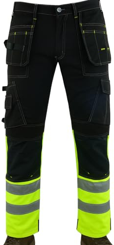 WrightFits Flash Pro Hi Vis Work Trousers for Men – Heavy Duty Combat Hi Vis Workwear with Knee Pad Pockets – Triple Stitched Work Trousers Men with Multi Pockets