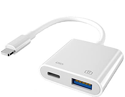 VOANZO Cable adaptador OTG USB 3.0 OTG con puerto de carga para i-Phone/i-Pad, compatible con hubs MIDI, teclado, mouse, lector de tarjetas, USB Ethernet 10.3 o superior, color blanco