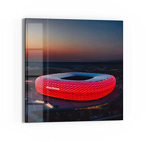 DEQORI Glas-Magnettafel | 50x50 cm groß | Motiv Allianz Arena, München | Memo-Board aus Glas | Magnetboard inkl. Magnete, Stift & Tuch für Küche & Büro | Tafel magnetisch & beschreibbar