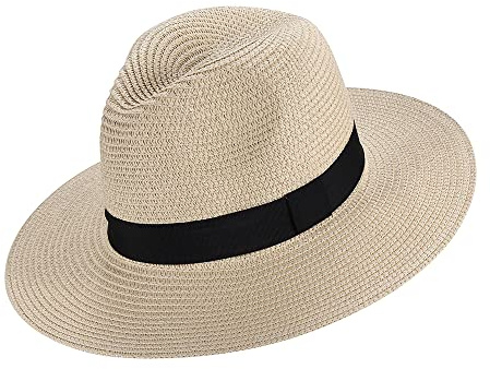 Moxamo Chapeau de Soleil -Panama Chapeau Floppy Chapeau de Paille Femme Homme Chapeau de Paille Chapeau Été Large Bord Chapeau de Soleil Anti-UV pour Plage Voyage (Beige)