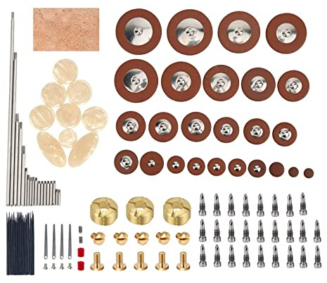 TUOREN Ein Set von Altsaxophon-Reparatursets mit 0,9-4,6 cm Lederpolster, Rollen, Schrauben, Nadelfedern, Schlüsselknopf-Einlagen, Korkplatte, kompatibel mit Alt-Tenor-Sopransaxophon