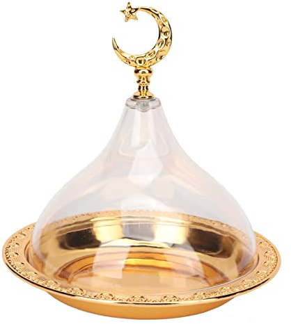 Eid Mubarak Tårtställ med Kupol, Vintage Gyllene Präglade Tårtfat Serveringsbricka Cupcake Server Efterrättstallrik Eid Tallrikar Islam Tallrik Ramadan Mubarak Eid Festtillbehör