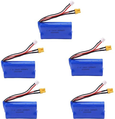 BaYte 7.4V 2200mAh Lithium Battery Pack 18650 Rechargeable Battery Electric Toys Battery with XH-3 Pin and XT30 Plug,5 PCS