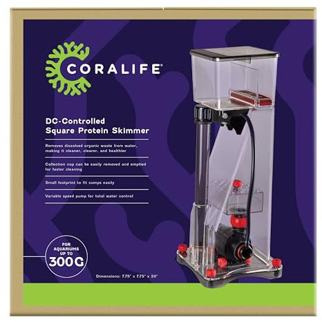Coralife Aquarium Fish Tank Marine Salt Water DC-Controlled Variable Speed Square Protein Skimmer, Up To 300 Gallons