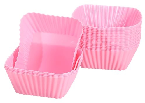 QUARKZMAN 18 Piezas Moldes de Silicona para Magdalenas Revestimiento de Silicona Antiadherente para Magdalenas Cuadradas para Cocinar Huevos Hornear Magdalenas (Rosa)