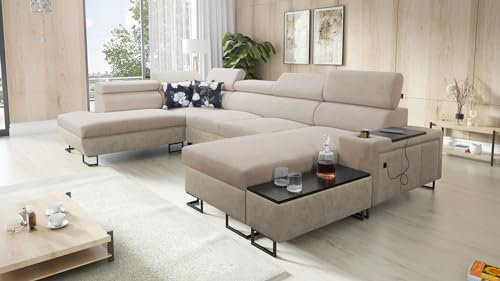 All4All Ecksofa Melani VI 363x220x182cm - Schlaffunktion - Bettkasten - U-Form - Couch - Eckcouch - Schlafsofa - Wohnlandschaft - Sofa - Polstersofa - Freya210.04+ Kunstleder Tauro8203 - Rechts - 26