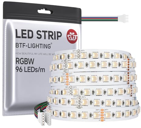 BTF-LIGHTING RGBWW LED Streifen 5050SMD LED RGB+Warmweiß 24V 5M 96LEDs/m | RGBW RGB+Warmweiß(2700K-3000K) 4 Farben in 1 5M 480LEDs Weiß PCB IP30 für Innenbeleuchtung
