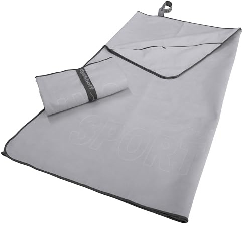 Dyckhoff Mikrofaser Sporttuch, schnelltrocknend, 60x120cm, grau | Ultraleicht, mit Reißverschlusstasche, ideal für Sport und Reisen, praktische Nutzungsmöglichkeiten