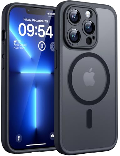TOCOL für iPhone 13 Pro Max Hülle, Kompatibel mit MagSafe, Matt Schwarz | Eingebauter Magnetring, Vollständiger Kameraschutz, Militärschutz Stoßfest Kratzfest Haltbarkeit, Durchscheinend Rückseite
