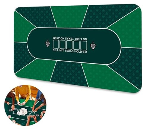 Professionelle Pokermatte 180x90cm, Texas Hold'em Pokerteppiche, Deluxe Pokertischmatte, Pokertischdecke, Blackjack-Matte, inklusive Tragetasche für echtes Casino-Feeling (Grün )