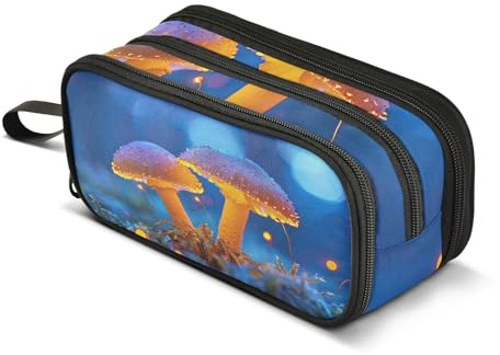 CHIFIGNO Federmäppchen mit zwei goldenen Pilzen, großes Fassungsvermögen, für Kinder, Kosmetiktasche, Stifteetui, für Schule, Uni, Büro, Erwachsene