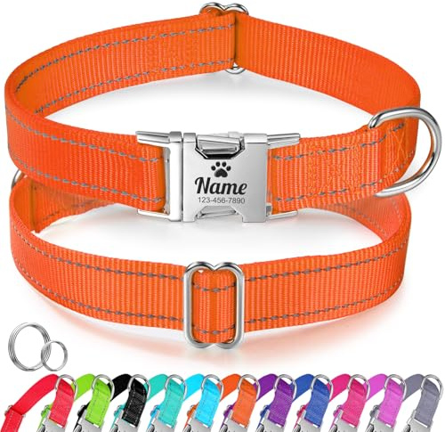 Personligt hundhalsband för medelstora hundar – reflekterande hundhalsband i nylon med ingraverat namn och telefonnummer, justerbart husdjurshalsband