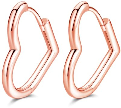 Loutade Silver Hoop Earrings for Women, 925 Sterling Silver Heart Star Hoop Earrings, Hypoallergenic Small Sleeper Huggie Silver Heart Earrings, Simple Cartilage Silver Star Earrings for Girls