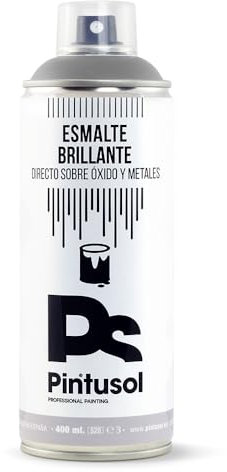 PINTUSOL Bombe Peinture Émail Antirouille Gris Brillant, Finition Brillante Résistant aux UV Haute Opacité, Direct sur Rouille Fer Métal, Application Facile, Spray Professionnel 400ml