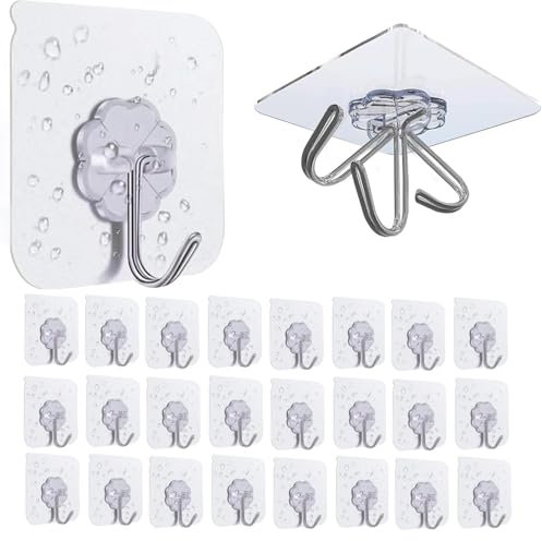 Rhimooay 25 Stück Haken Selbstklebend, Klebehaken Extra Stark Haken ohne Bohren, Wandhaken Selbstklebend, Klebehaken Transparent für Küche Badezimmer Wand & Decke Aufhänger, Max 10kg