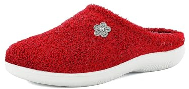 Pantofole Donna in Spugna con Applicazione a Forma di Fiorellino, Suola Poliuretanica
