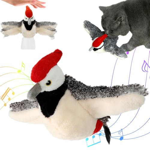 FUXNGZI Katzenspielzeug elektrisch, 2025 interaktiv Katzenspielzeug, Vogelspielzeug Quietsch für Katzen, Interaktives Spielzeug Katzenball mit lebensechte Tiergeräusche für Katze (#05)