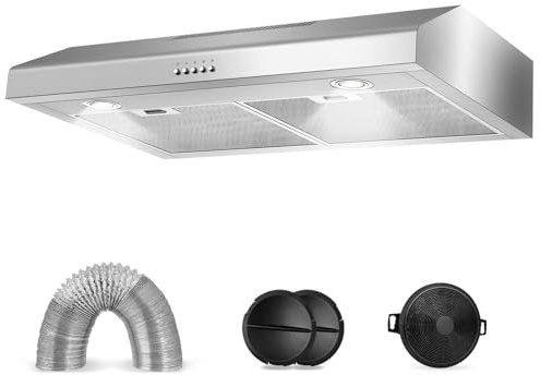 Range hood 30 Inch Under Cabinet,450 CFM Ducted/Ductless Vent Hood for Kitchen With Bright Light, Quiet Operation and 3 Speed Exhaust Fan