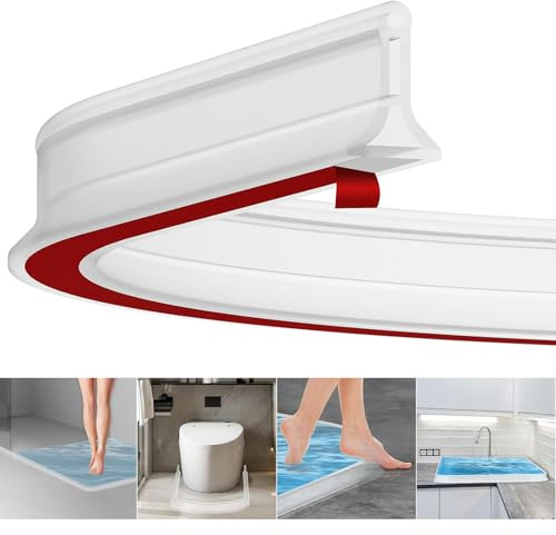 2m Schwallschutzleiste Dusche, Selbstklebend Gummi Dusche Wasserstopper, 4cm Höhe Silikon Schwallschutzleiste, Flexible Schwallschutz für Küchen, Bäder, Waschbecken (Weiß)