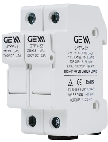 DewinLVD Photovoltaik-Sicherungshalter, 2P DC1000V 32A DC-Sicherungshalter Ohne Indikator Geeignet für 10 * 38mm Sicherungskern, ohne Kern