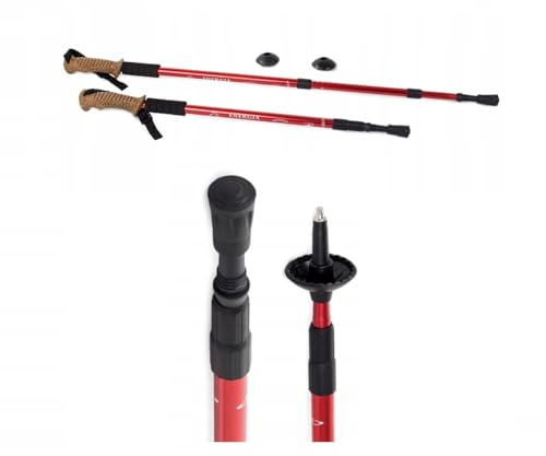 Bastoni da Trekking con Sistema Antichoque - Per Nordic Walking e Escursionismo | In Alluminio Leggero e Resistente | Bastoni Nordic Walking - Multisuperficie e Estensibili - 1 paio 135 cm (Rosso