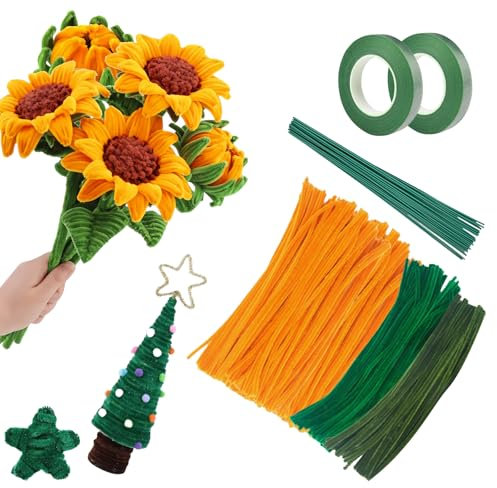 360 Stück Pfeifenputzer zum Basteln Basteldraht Blumen Bastelmaterial Für Kinder Blumen Pipe Cleaner Flower Zubehör Sonnenblumen Pfeifenreiniger zum Basteln Blumen Set Basteldraht Dünn (giallo)