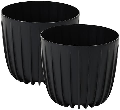 HappyFlower Blumentopf 2er-Set Pflanzentopf aus Kunststoff Pflanzkübel Modern Übertöpfe (Schwarz, ø 16 cm/Höhe 14,3 cm)