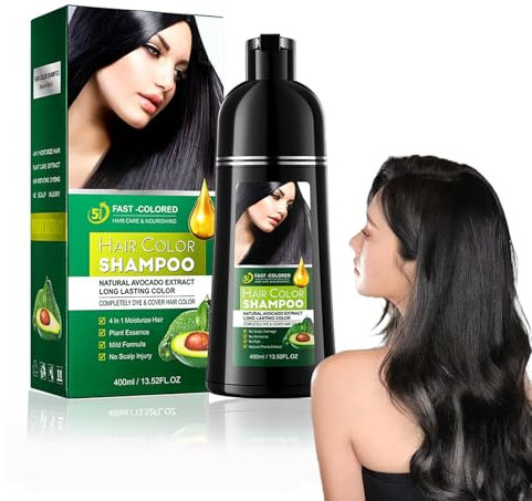 Shampooing sec pour cheveux gris Colorant à l'huile d'argan 3 en 1 400 ml Couleur noire semi-permanente Simple et rapide Pour hommes et femmes