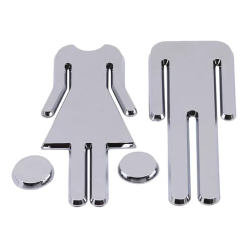 L6NqIAG Panneaux de Toilettes, Panneaux de WC, signalisation Homme et Femme, Panneau en Plastique, Surface Miroir, Toilettes, Salle de Bains, Mur de Porte de Toilettes Signe Toilette(Bright Silver)