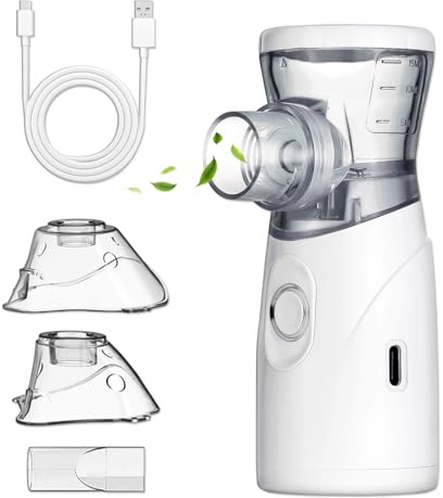 Inhalationsgerät, Ultra Leise Inhalationsgerät, tragbar Vernebler mit Mundstück und Maske für Erwachsene und Kinder, Aufladbarer Inhalator für Heim, Reisegebrauch