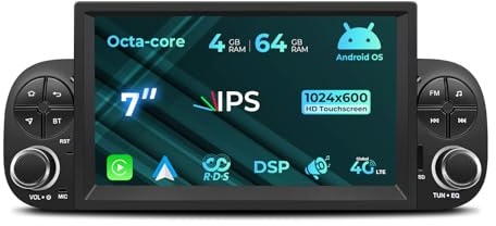 Upgrade 4+64GB Autoradio per Fiat Panda (MK3 Tipo 319) 2013-2023, 7 pollici Android 14 Radio Wireless Carplay/Android Auto Bluetooth5.0 WiFi 4G GPS Navi DAB+ FM RDS DSP SWC TPMS OBD2