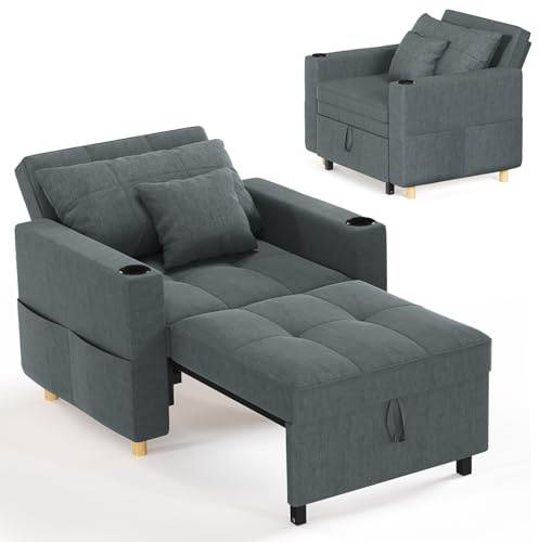 YODOLLA Schlafsofa,93cm Extrabreit Schlafsessel mit Bettfunktion-Dunkelgrau