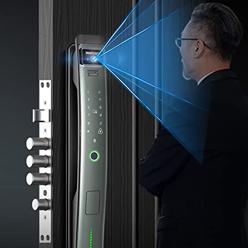 Smart Door Lock with 3D Face Recognition, Fingerprint, Digital Password & Card Access, Intelligent Electronic Push-Pull Screen Camera for Enhanced Home Security