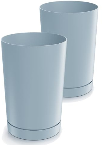 Tymar Blumentopf hoch mit Untersetzer, 2er-Pack, dekorativer Pflanzentopf aus Kunststoff, Moderne, Runde Form, für Innenräume (ø 30 cm Hoch, (2pack) Grau)