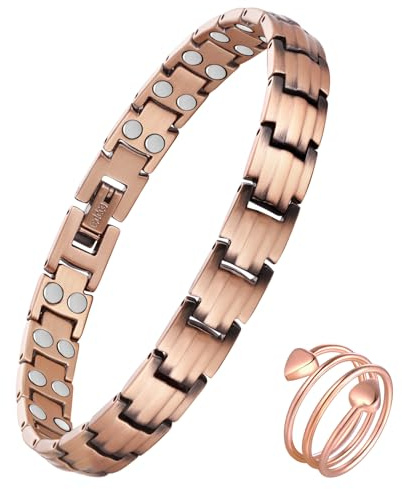 Jeracol Kupfer-Armband damen und Kupferring einstellbar Magnetarmband mit Kraftmagnete(klassisches Design)