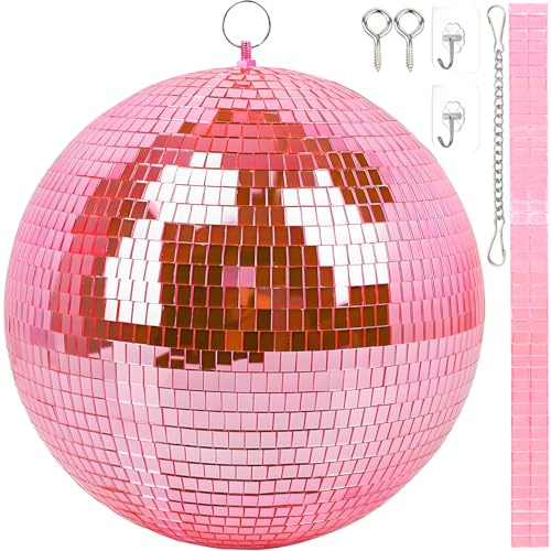 Spiegel-Discokugel 20cm,Discokugeln Zum Aufhängen,Spiegelkugel 20cm mit Selbstklebende Mini Spiegel und Haken Selbstklebend,Spiegelkugeln Disco Kugel,Ideal für Partys Oder DJ-Lichteffekt