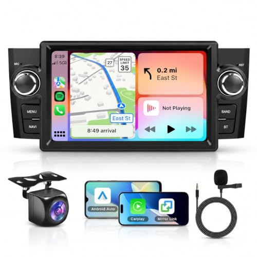 Motorsi 4GB+64GB Carplay Autoradio per Fiat Punto 2005-2009 Linea 2007-2011 | Bluetooth 5.0 Car Stereo Schermo con GPS Navigation/5G WiFi/EQ/DSP/RDS/FM/SWC/Mirror Link/Canbus+Telecamera