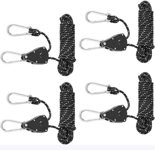 Anhoer 4 cuerdas tensoras reflectantes de 4 mm con tensor de cuerda, trinquete ajustable, 4 m, cuerdas tensoras de 4 mm de diámetro, reflectante, ligera, cuerda tensora para tienda de campaña, camping