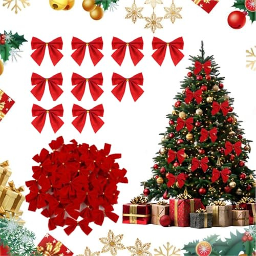 Weihnachtsschleifen, Weihnachtsbögen, Dekoschleife Schleifenband, 24 Stück Geschenk Schleife, Rote Samt Schleifen, Weihnachten Dekoschleife, Dekoration Bogen Bowknot, Christbaumschmuck (Rot)
