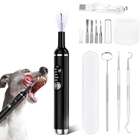 EPROICKS Zahnreinigungsset Ultraschall für Hund & Katzen, Zahnreiniger für Haustiere und Katze, Zahnpflege Set mit LED-Licht, 5 Modi Und 4 Reinigungsköpfe