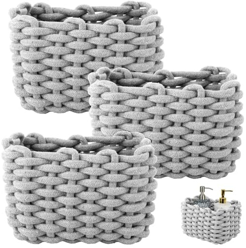 STARVAST 3 Stück Burr Basket 20 x 15 x 12 cm Häkelkorb Quadrat Aufbewahrungskorb Klein Organizer Korb Aufbewahrungskorb Kinder Körbe Geflochten für Babyzimmer, Schlafzimmer, Wohnzimmer (Grau)