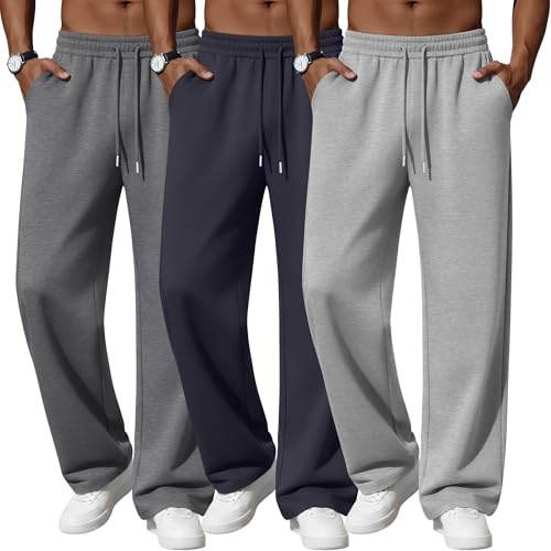 Neer Paquete de 3 Pantalones de chándal Holgados y Ligeros para Hombre, con bajo Abierto, cordón Ajustable y 3 Bolsillos.