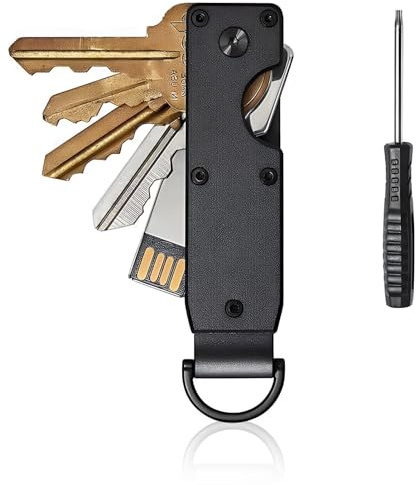 YDSW Key Organizer with Screwdriver, Portable Aluminium Compact Key Holder for 2-6 Keys Minimalist Keychain Key organiser with Screwdriver Keyring Modern KeyCase for Man (Black)