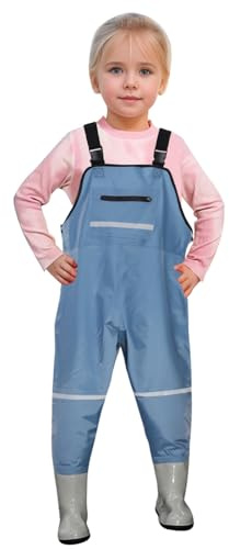 Generisch Wathose für Kinder, Jungen und Mädchen, Wathose zum Angeln mit Tasche für Kleinkinder, wasserdicht, Jagd- und Angelhose mit Stiefeln (Blue, 2-3 Years)